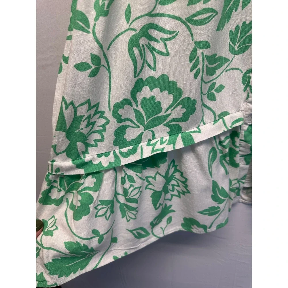 Draper James RSVP Green White Floral Puff Sleeve Shirt‎ Dress No Belt